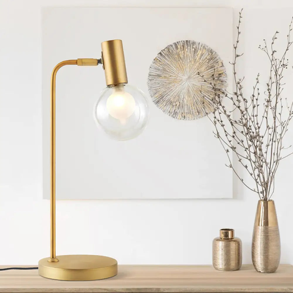 Stunning Gold Spherical Table Lamp With Smoke Gray/Clear Glass Shade - Perfect For Bedroom Clear