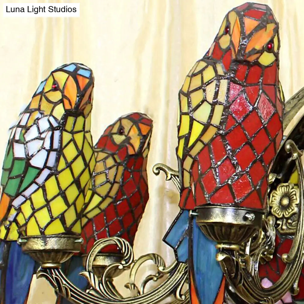 Stunning Multi-Color Parrot Chandelier: Lodge-Style Stained Glass Pendant Light