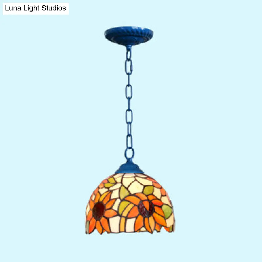 Stunning Tiffany Black/Blue Living Room Ceiling Light - Elegant Suspended Lighting Fixture With
