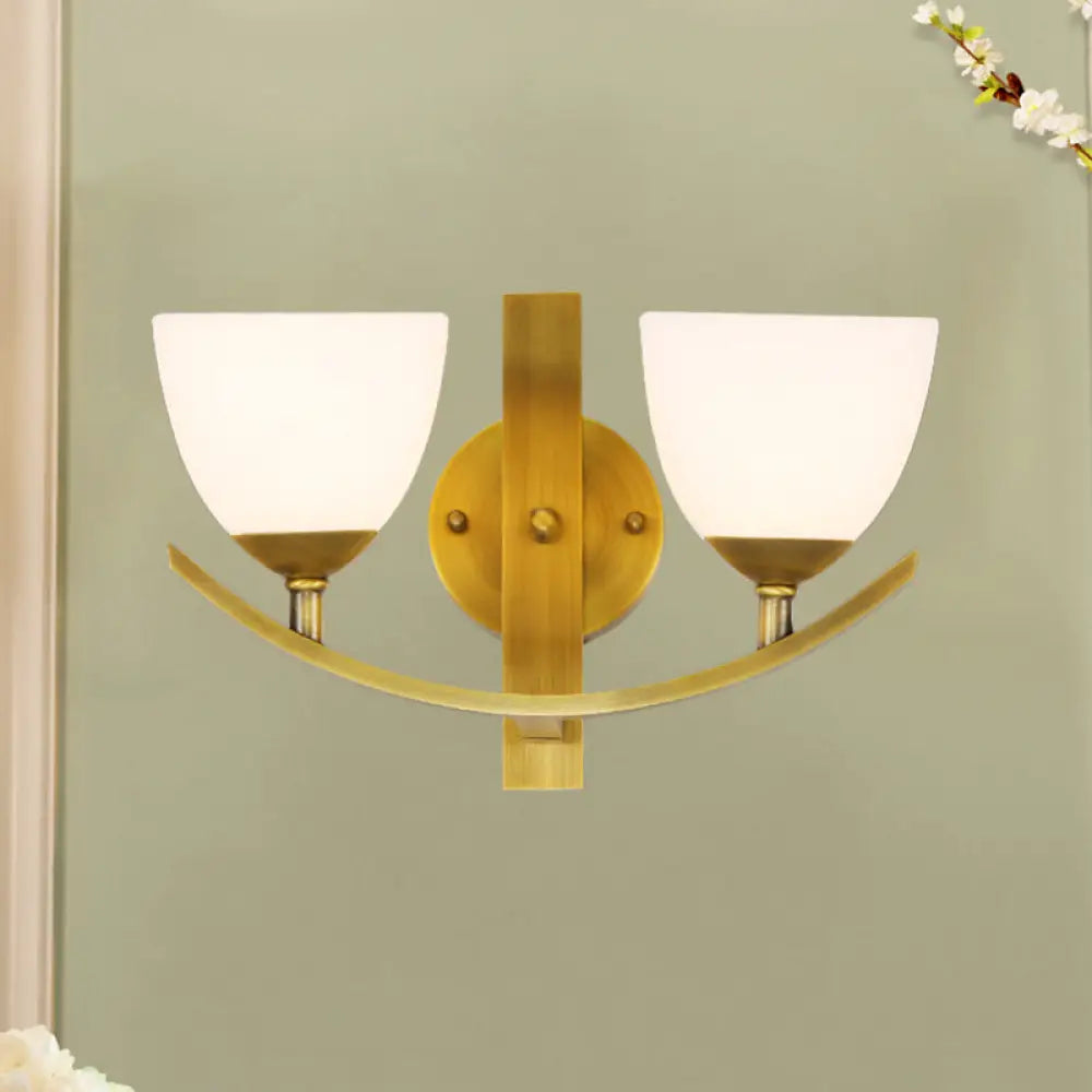 Stylish Brass 1/2-Light Wall Sconce Lamp With Frosted Glass Bowl Shade Modern Light For Bedroom 2 /