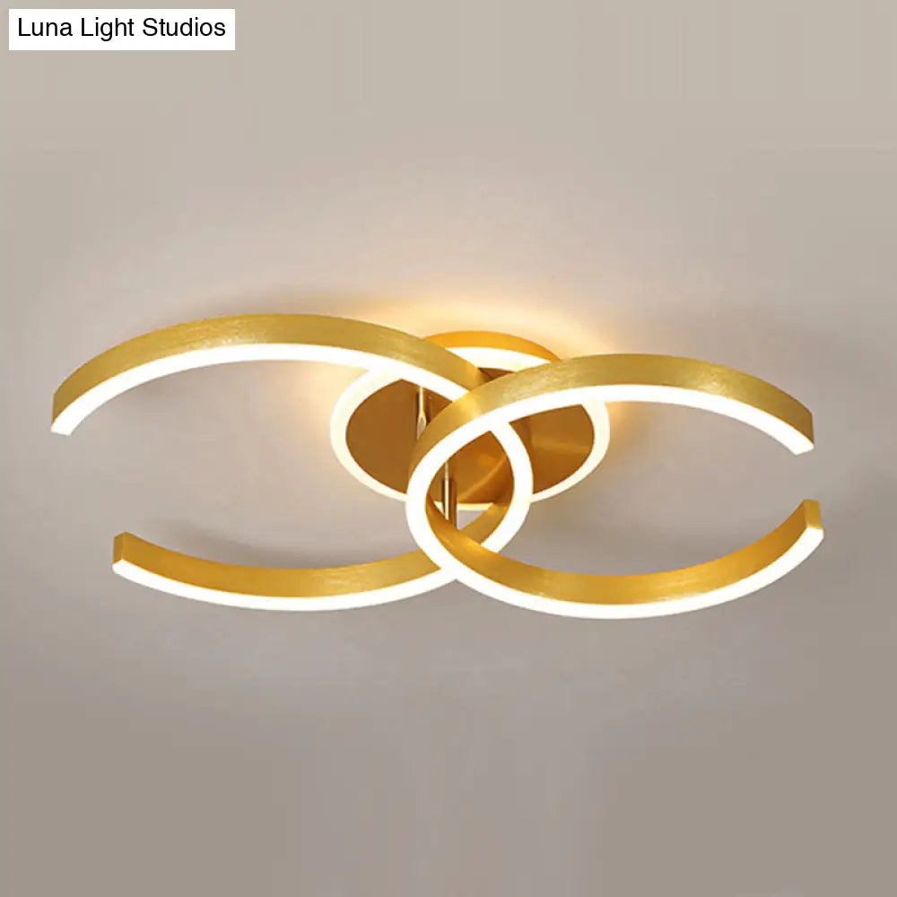 Stylish Dual C Hotel Ceiling Light - Modern 20.5/23 Inch Wide Led Flush Mount In Gold Warm/White