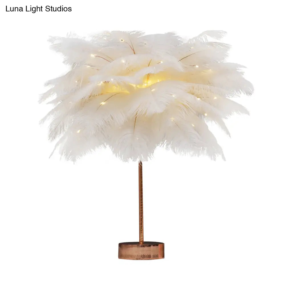 Stylish Pink/White Palmtree Night Lamp - Feather Battery Powered Led Table Light With Usb Charging