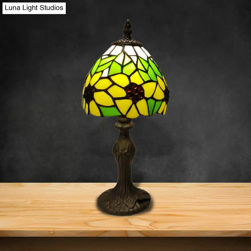 Sunflower Stained Glass Desk Light - Tiffany Rustic Study Lamp For Childs Bedroom Yellow
