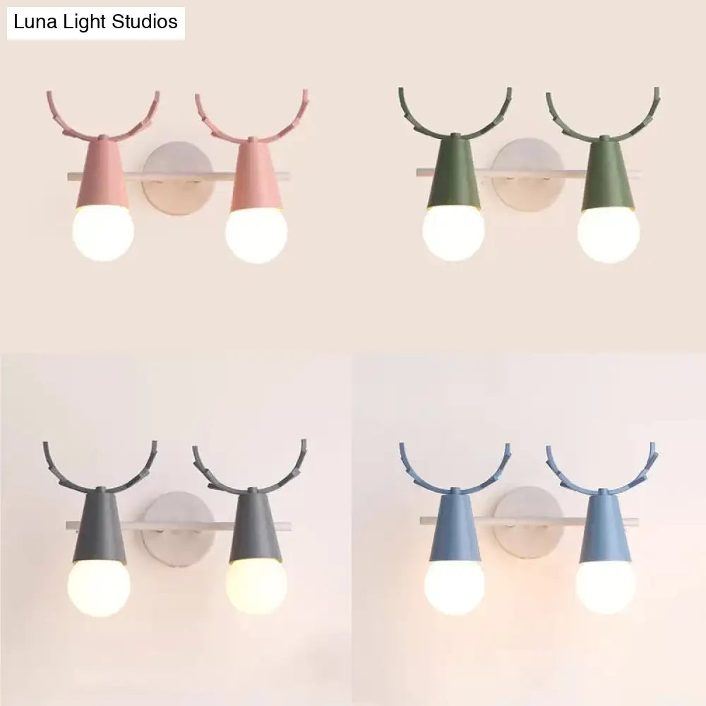 Sweet Cone Child Bedroom Wall Light: Nordic Metal Lamp With Antlers