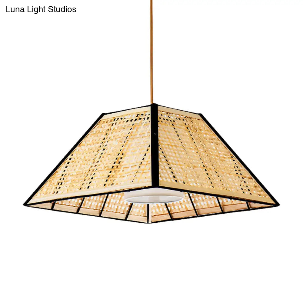 Tea House Pendulum Light: Asian Beige Suspended Pendant Lamp With Rattan Shade