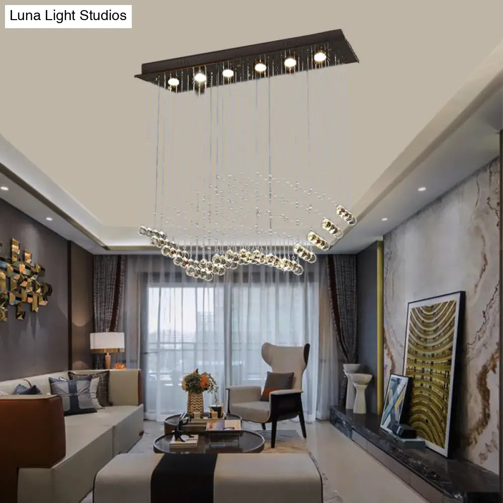 Teardrop Crystal Flush Mount Ceiling Fixture With 6 Bulbs - Modern Nickel Design