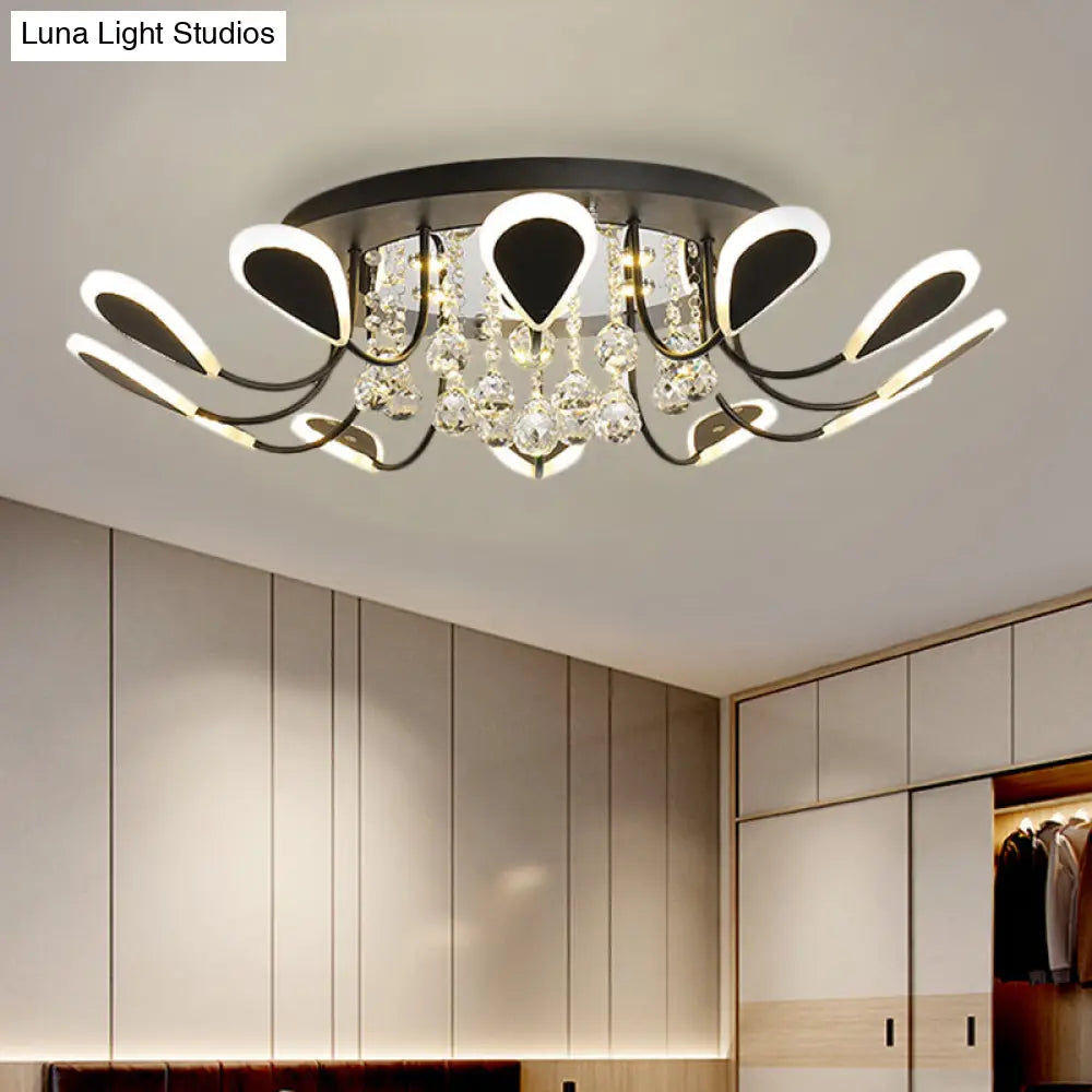 Teardrop Flushmount Bevel Cut Glass Ceiling Fixture - Modern Style Black/White 10/12 Bulbs