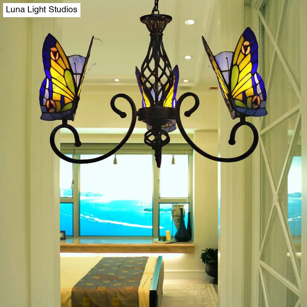 Tiffany Butterfly Chandelier: Exquisite Stained Glass Pendant Light For Dining Room