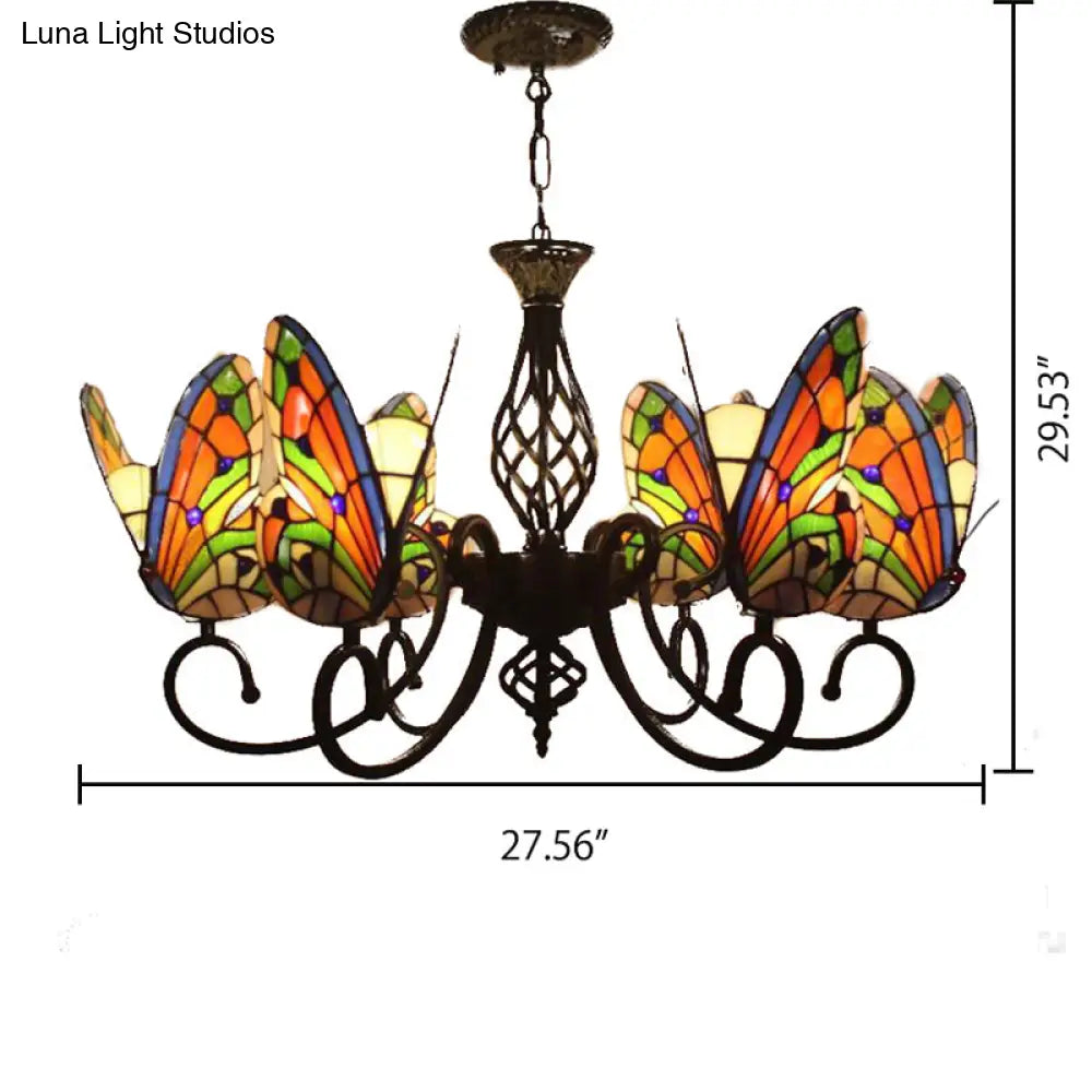 Tiffany Butterfly Chandelier: Exquisite Stained Glass Pendant Light For Dining Room