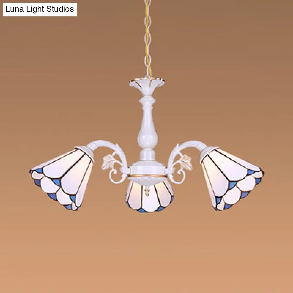 Tiffany Cone Pendant Chandelier With Adjustable Chain - Available In 3/5/6/8 Lights For Living Room