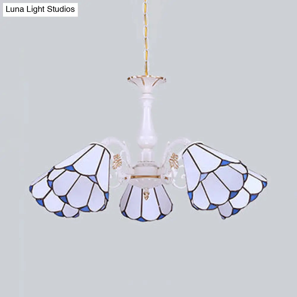 Tiffany Cone Pendant Chandelier With Adjustable Chain - Available In 3/5/6/8 Lights For Living Room