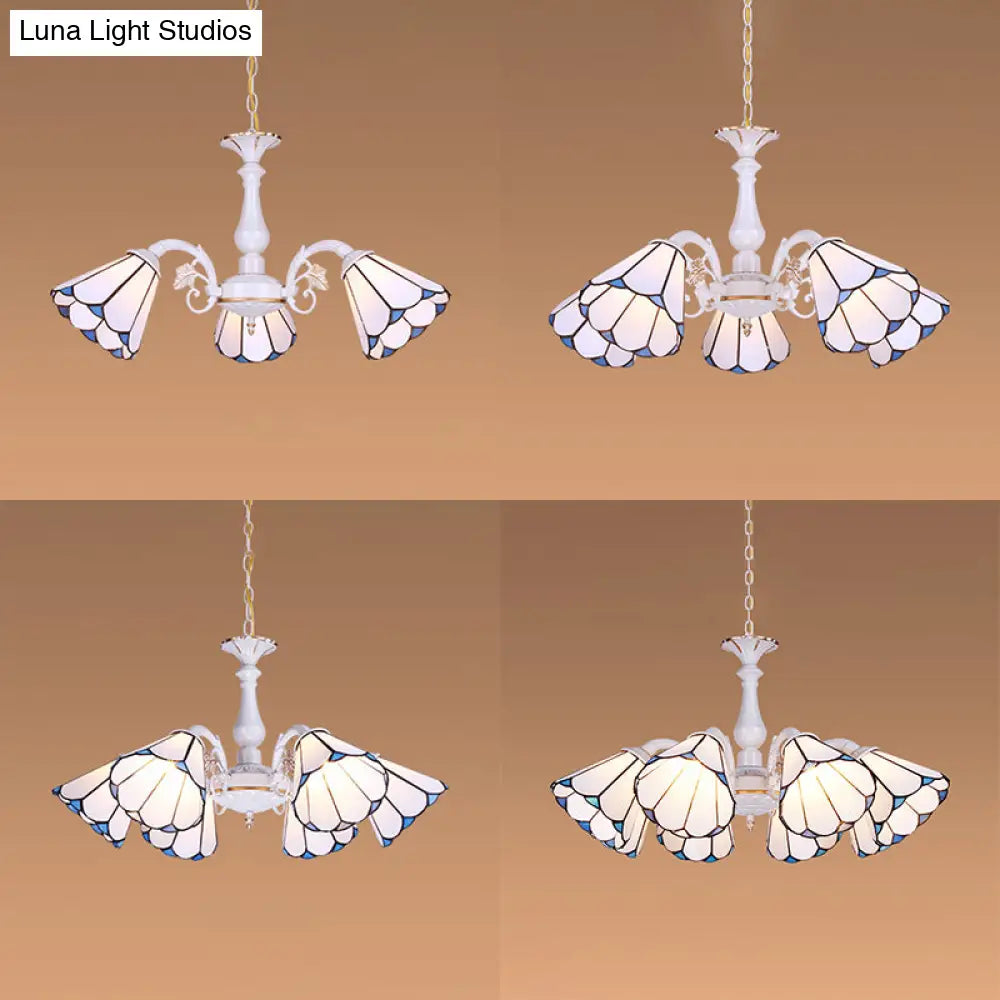 Tiffany Cone Pendant Chandelier With Adjustable Chain - Available In 3/5/6/8 Lights For Living Room