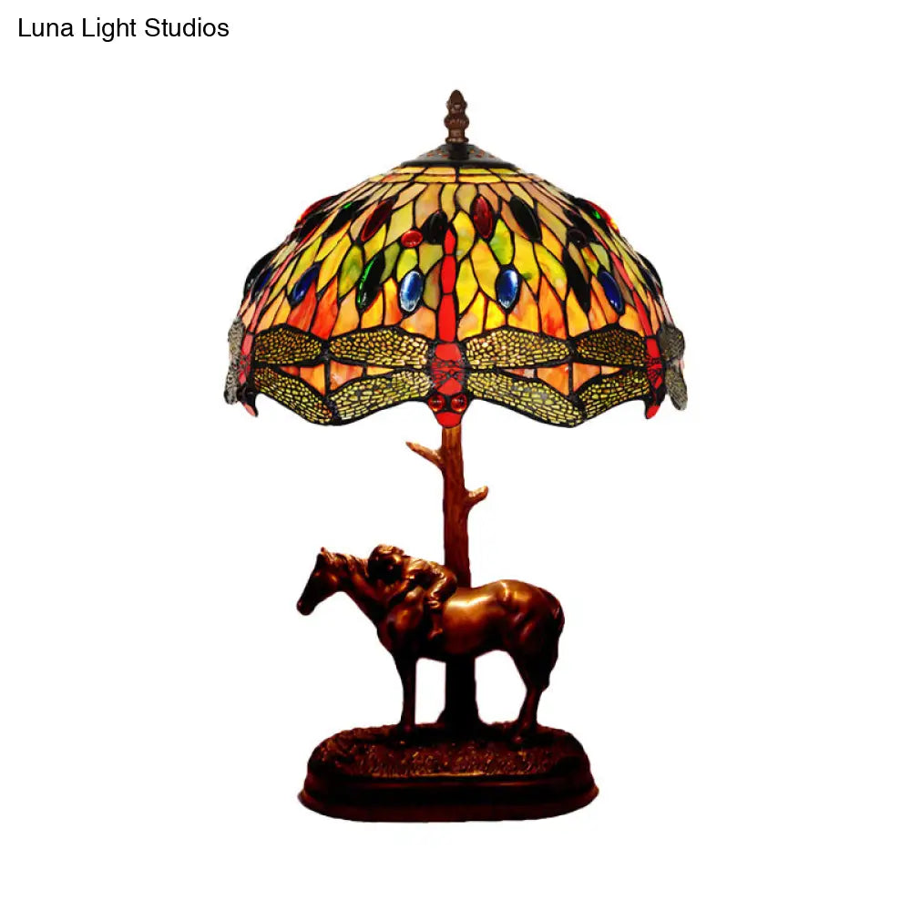 Tiffany Glass Coffee Table Lamp - Victorian Style Night Light With Kaleidoscope Horse Pattern