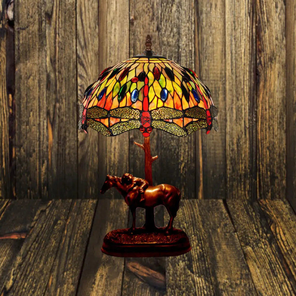 Tiffany Glass Coffee Table Lamp - Victorian Style Night Light With Kaleidoscope Horse Pattern