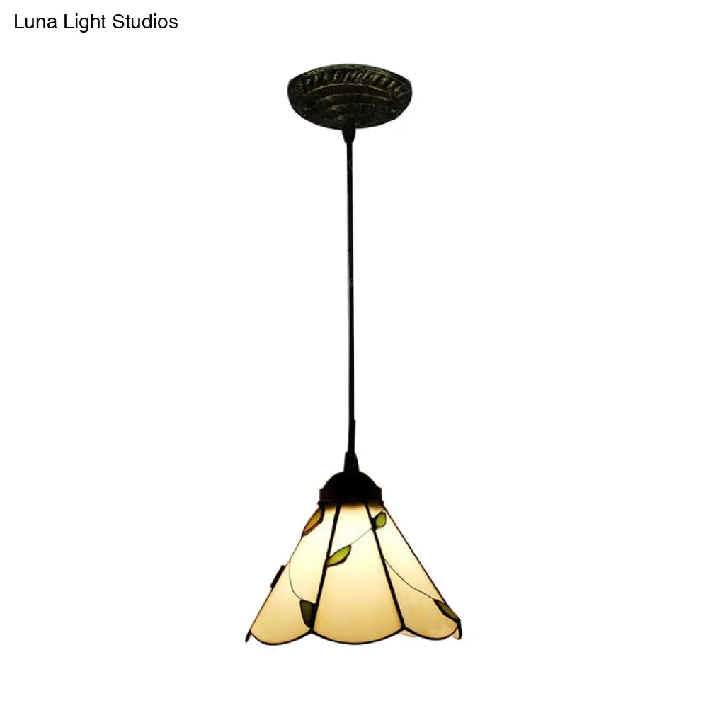 Tiffany Inspired Stained Glass Pendant Lamp Kit - Scalloped Design Blue/Beige 3 Bulbs Ideal For