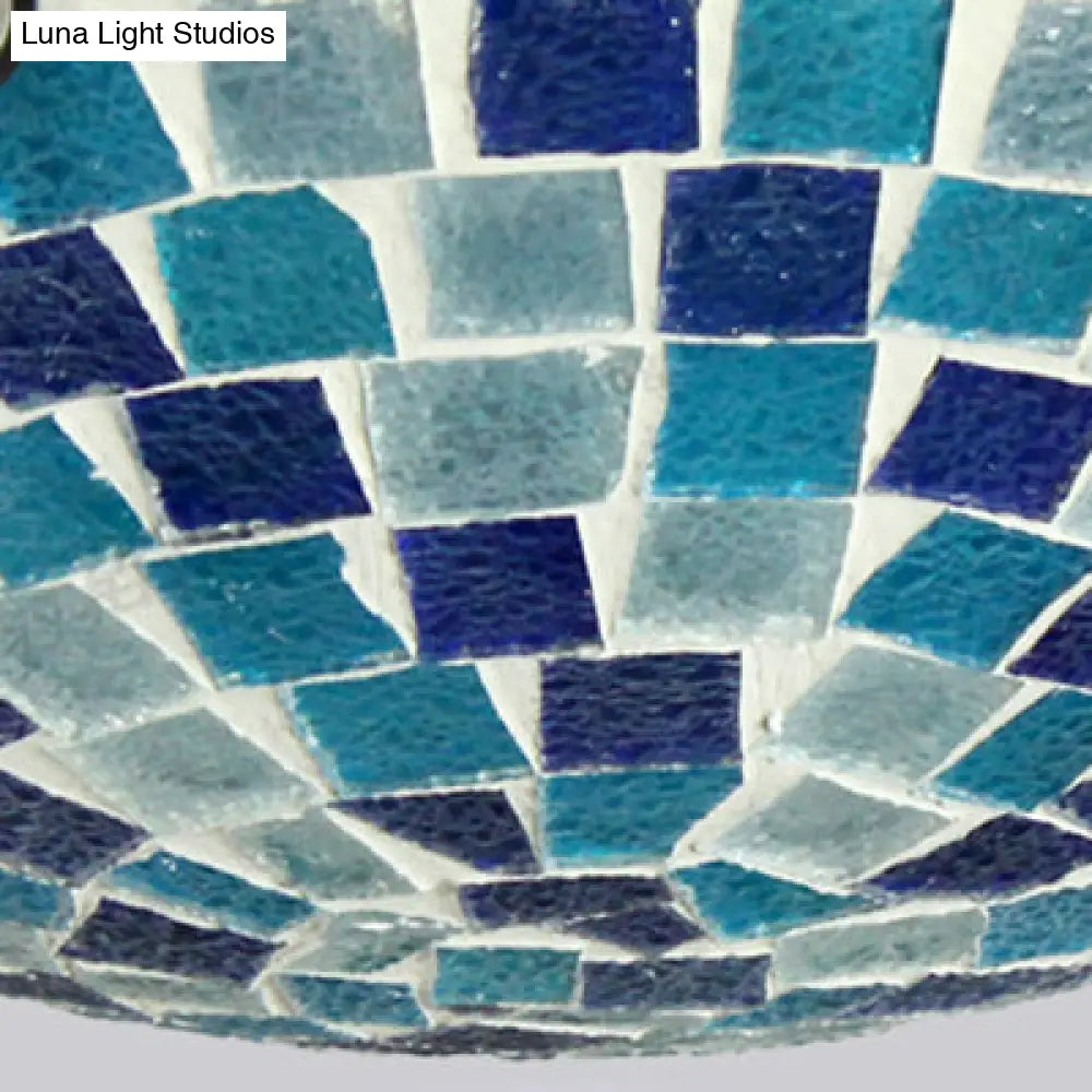 Tiffany Mosaic Glass Ceiling Light - Round Blue Flush Mount (12’/16’ Width) 1 Bulb