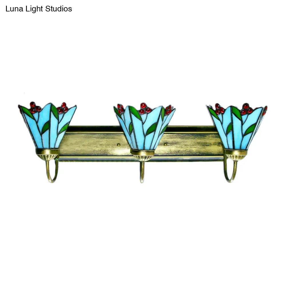 Tiffany Multicolor Stained Glass Wall Sconce Light - Blue Lily Design 3 Heads Living Room Décor