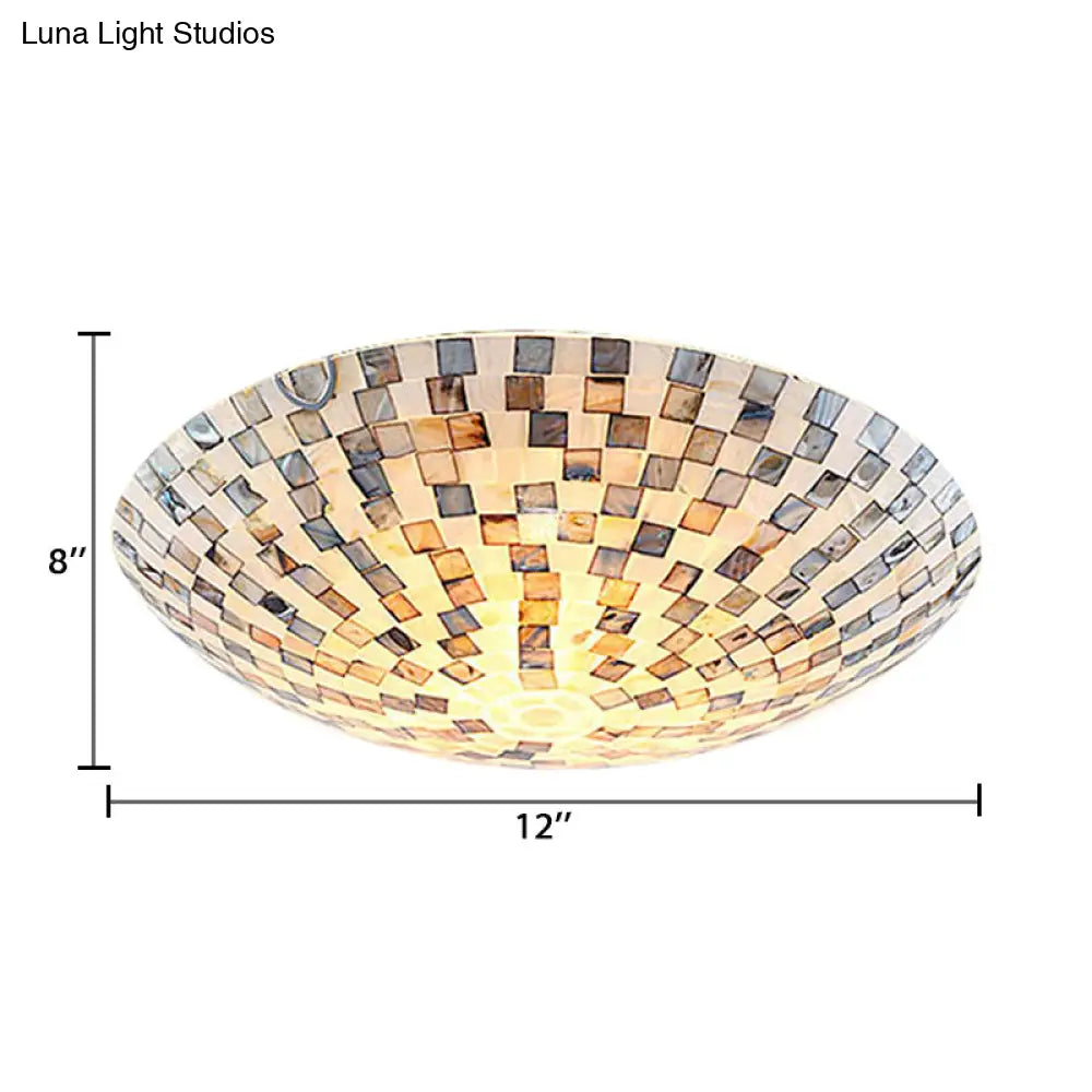 Tiffany Shell Flush Mount Ceiling Light In Beige - 2 Lights Bowl Shade 8’ H X 12’ Diameter