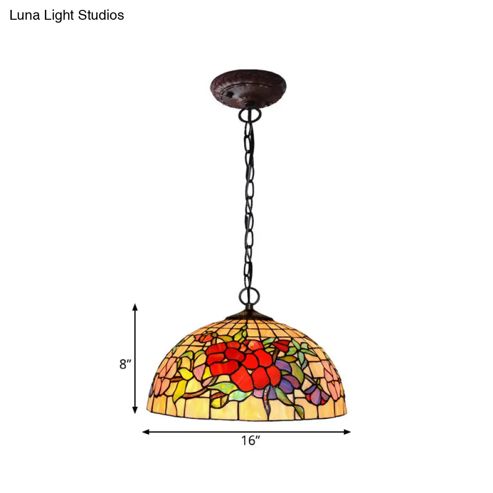 Tiffany-Style Floral Chandelier - 2 Red/Pink Stained Glass Lights for Kitchen