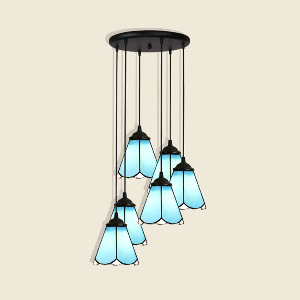 Tiffany Style Handcrafted Floral Art Glass Pendant Light For Dining Room Ceiling 6 / Blue