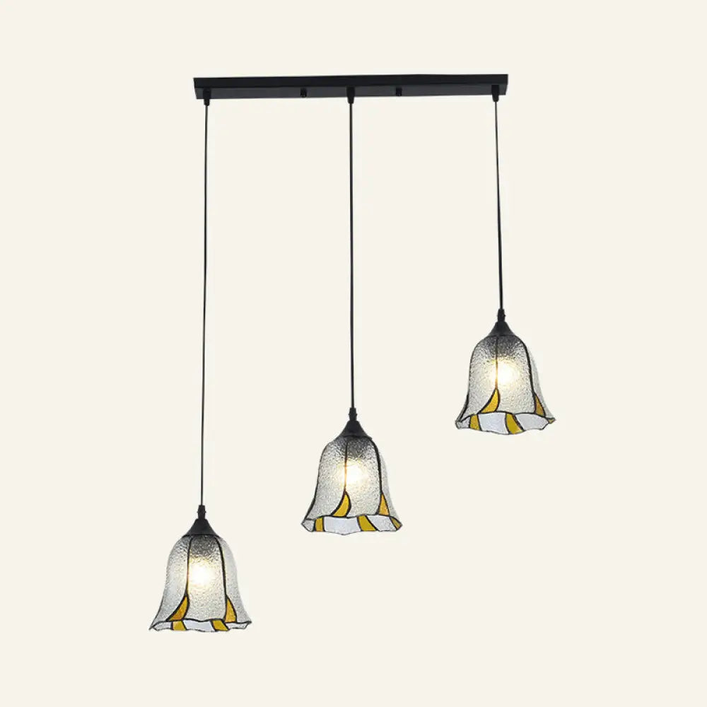 Tiffany-Style Handcrafted Glass Ceiling Lamp With Bell Design - 3-Bulb Suspension Light Clear /