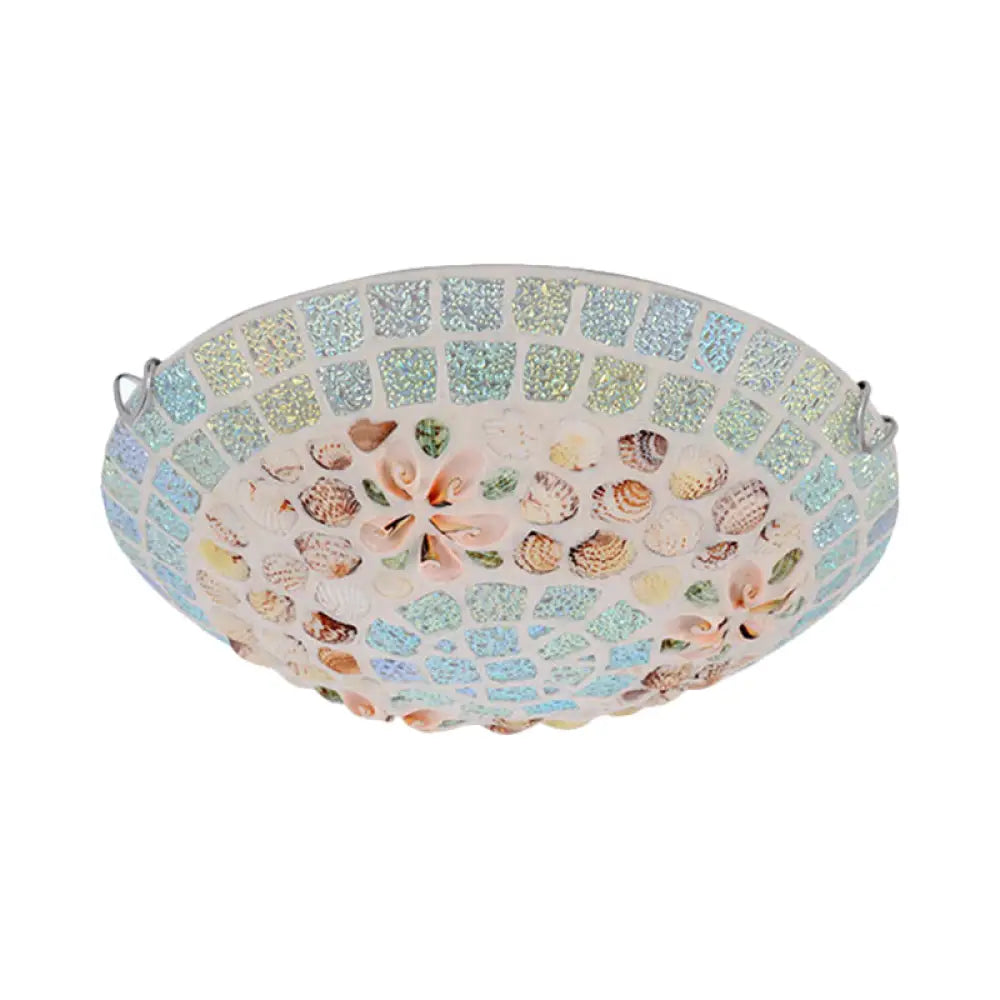 Tiffany-Style Led Flush Mount Lamp With Beige Shell Bowl Shade - Bedroom Ceiling Light Fixture