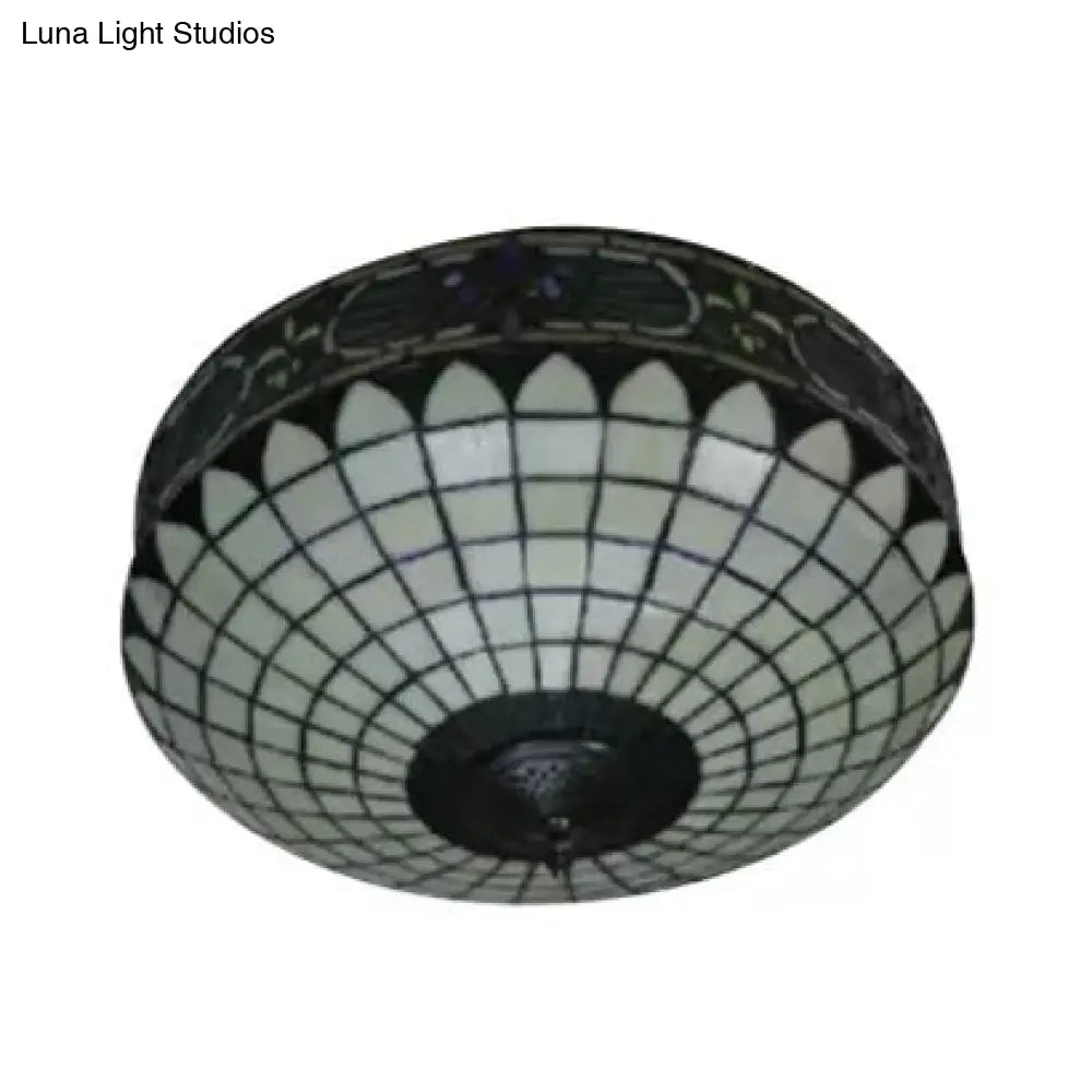 Tiffany Style Stained Glass Ceiling Light 2 - Lights Cylinder Flush Mount For Bedroom - 8’H X 18’D