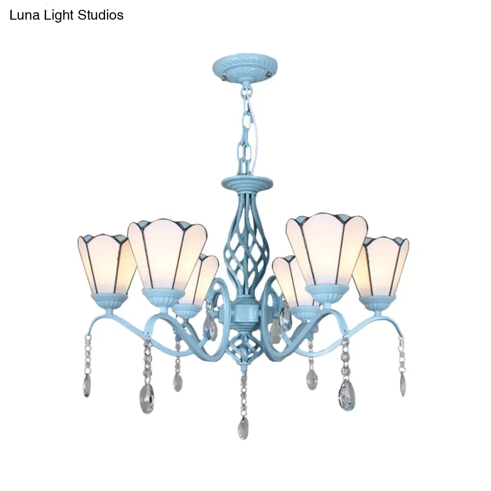 Tiffany Style Stained Glass Cone Pendant Chandelier - Adjustable Chain White/Blue/Clear Perfect For