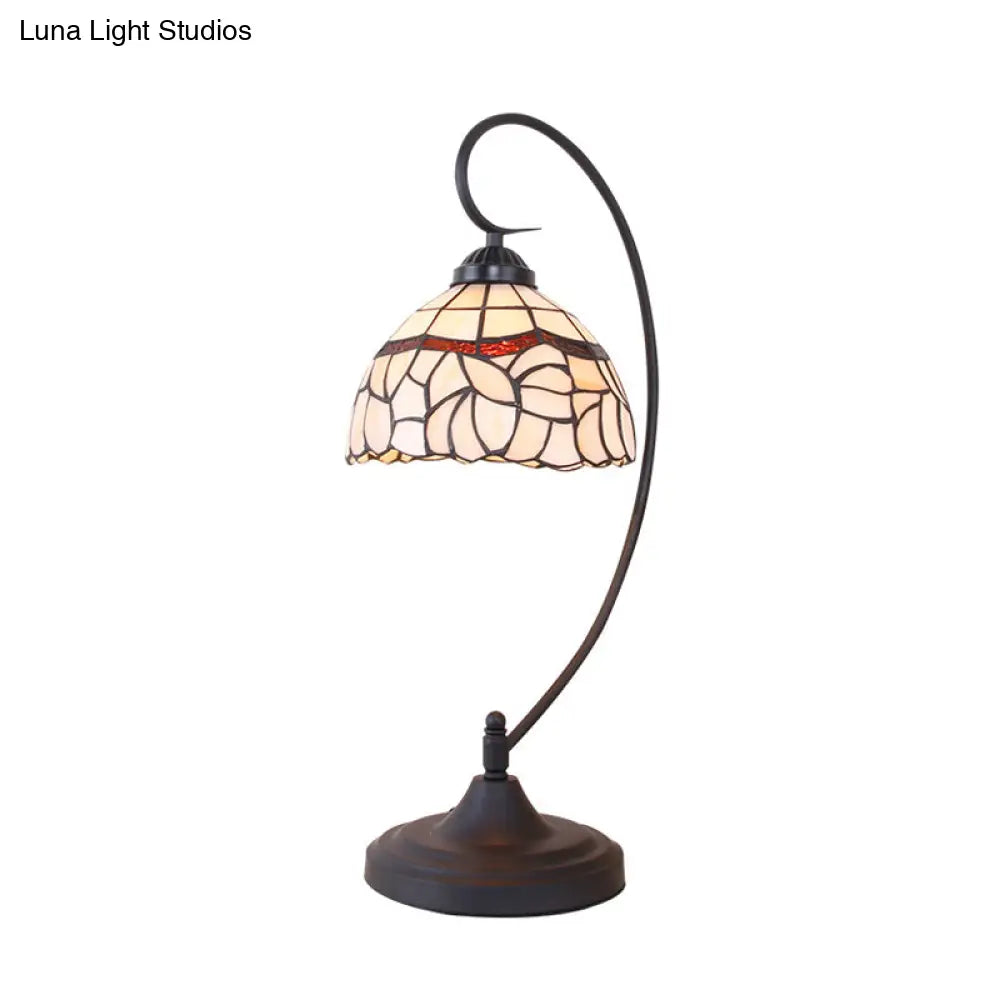 Tiffany Style Stained Glass Swirl Arm Night Lamp - Black Finish Table Lighting With Bowl Shade