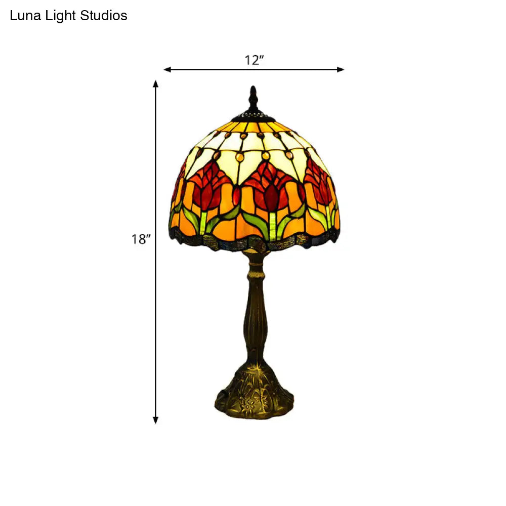 Tiffany Style Stained Glass Table Lamp: Elegant Brass Nightstand Light For Bedroom
