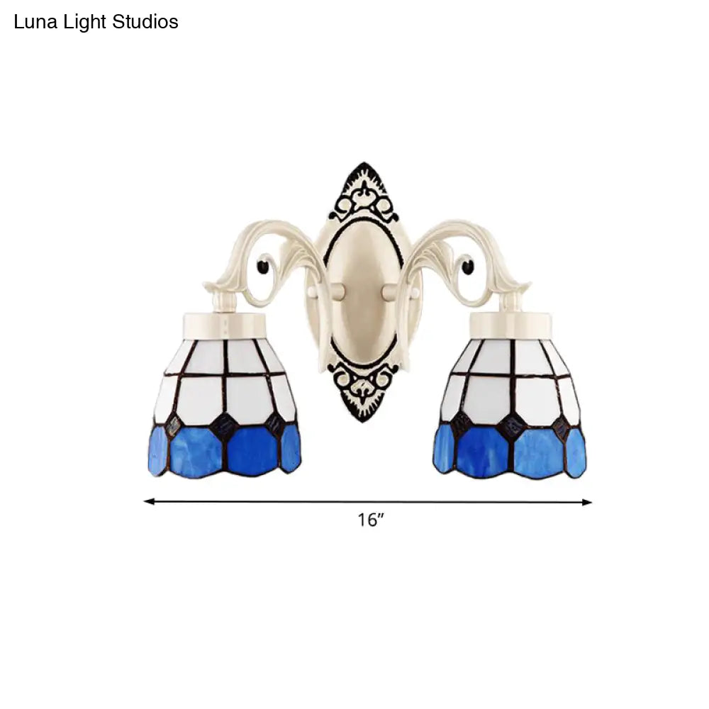 Tiffany Style Stained Glass Wall Sconce Light - Bowl Shade 2 Lights White