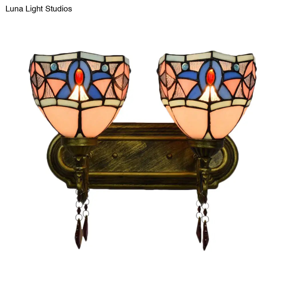 Tiffany Style Vintage Wall Sconce - Stained Glass With 2 Lights Antique Bronze Bedroom Décor