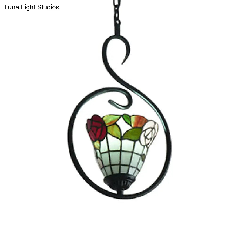 Tiffany Style Yellow And Blue/White Stainless Glass Pendant Light Fixture - Perfect For Balcony