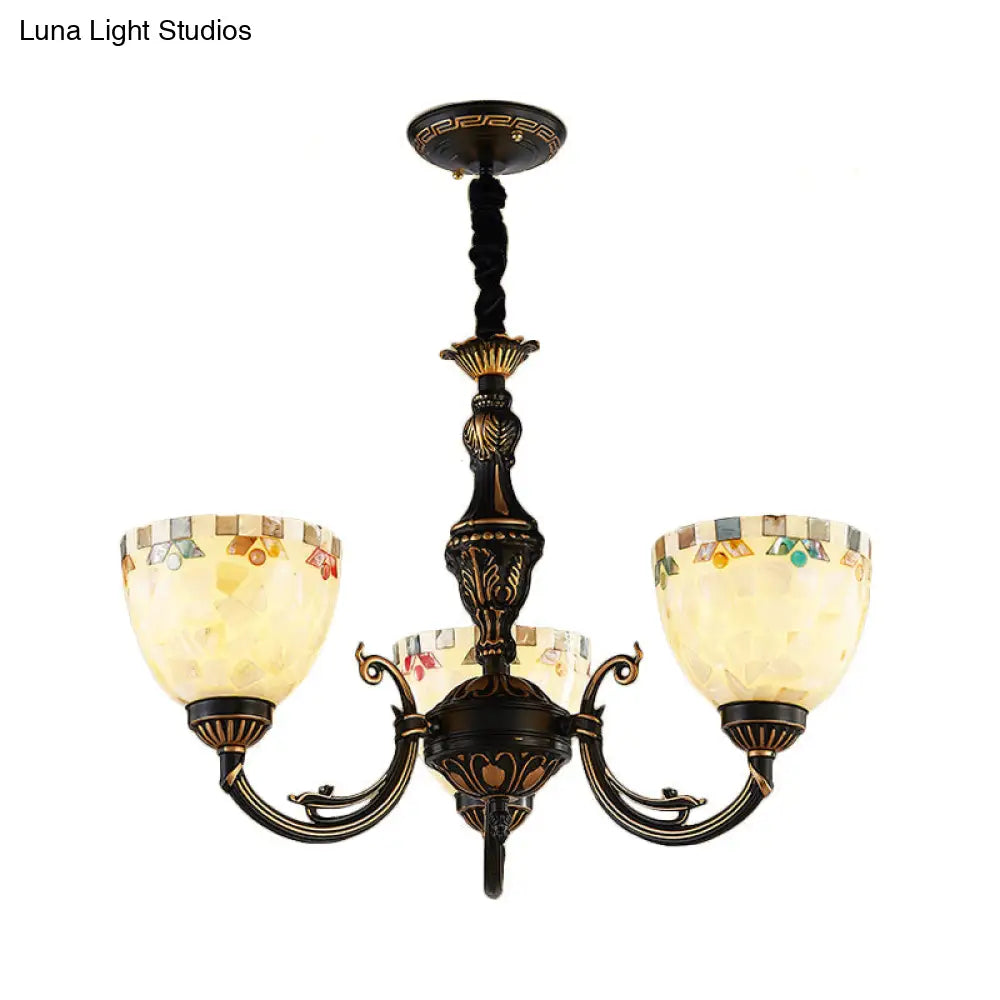 Traditional 3-Light Beige Glass Chandelier For Dining Room Pendant Lighting