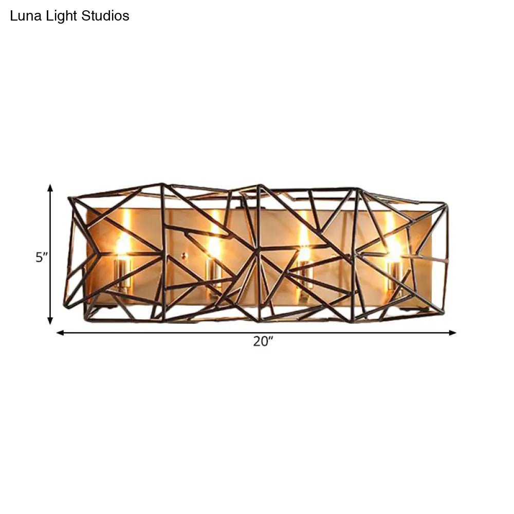 Traditional 4-Light Metal Cage Sconce In Black - Indoor Wall Mounted Lamp