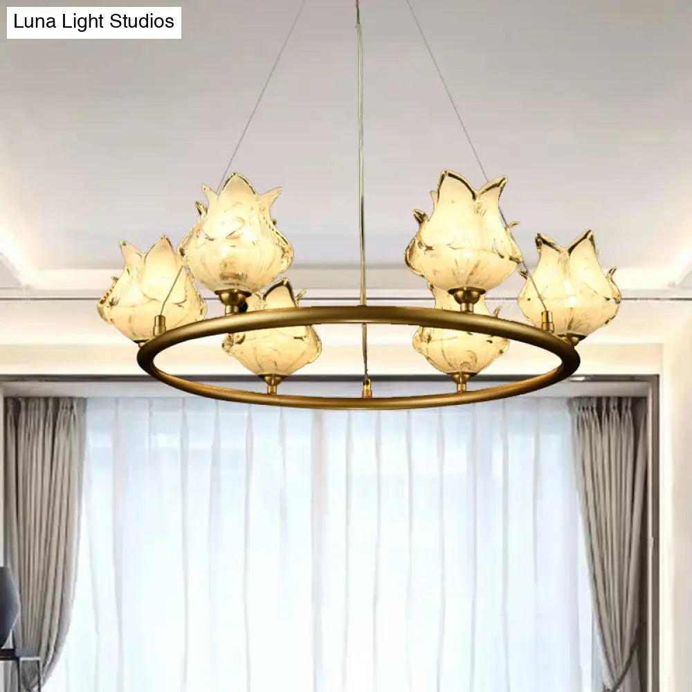 Traditional 6-Bulb Led Glass Chandelier Pendant Lamp For Bedroom
