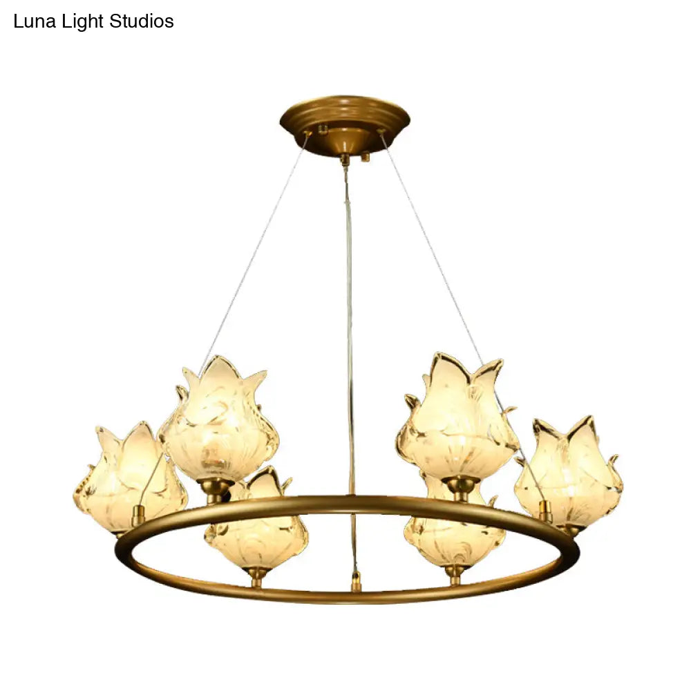 Traditional 6-Bulb Led Glass Chandelier Pendant Lamp For Bedroom