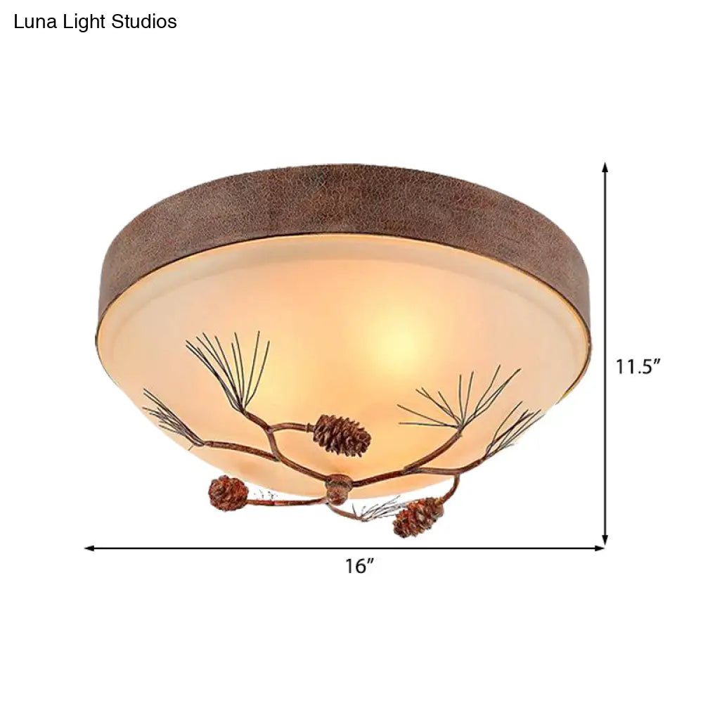 Traditional Beige Ceiling Light Fixture With Frosted Glass Drum Shade - 3 Lights For Bedroom