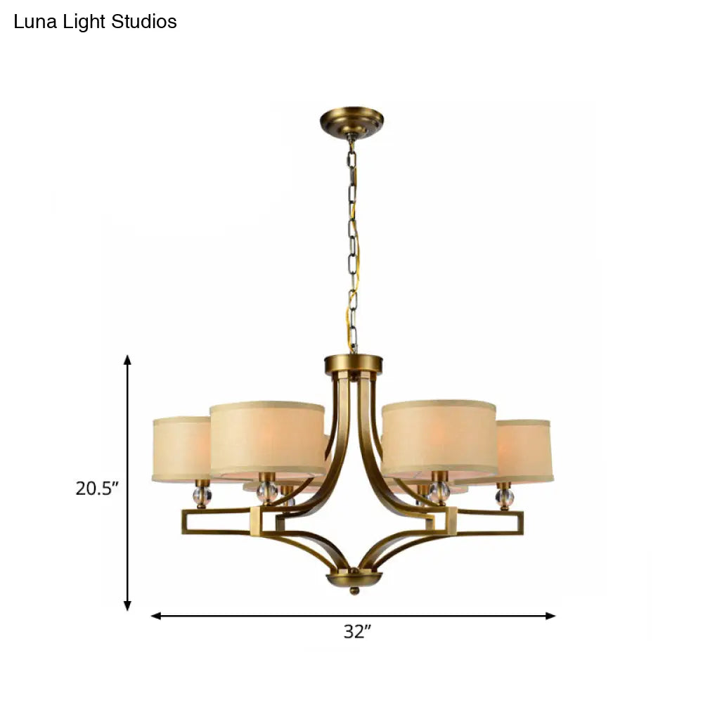 Traditional Beige Fabric Drum Chandelier - 3/6 Light Ceiling Fixture For Living Room