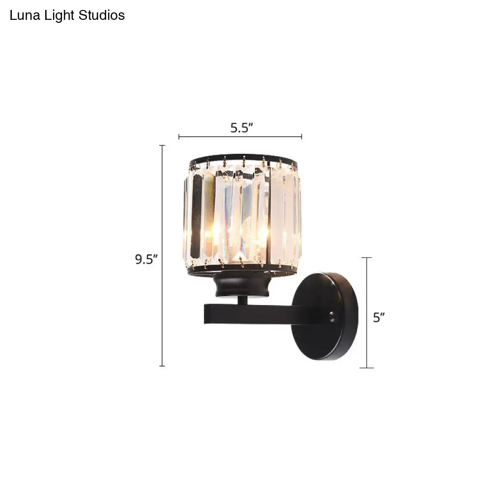 Traditional Beveled Crystal Wall Lighting - 1 Bulb Cylinder Corridor Sconce