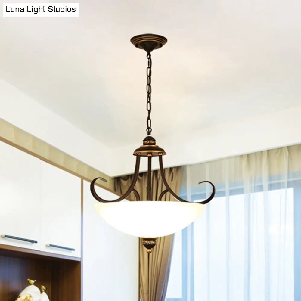 Traditional Black Bowl Ceiling Light Fixture With Frosted Glass - 3-Bulb Dining Room Chandelier
