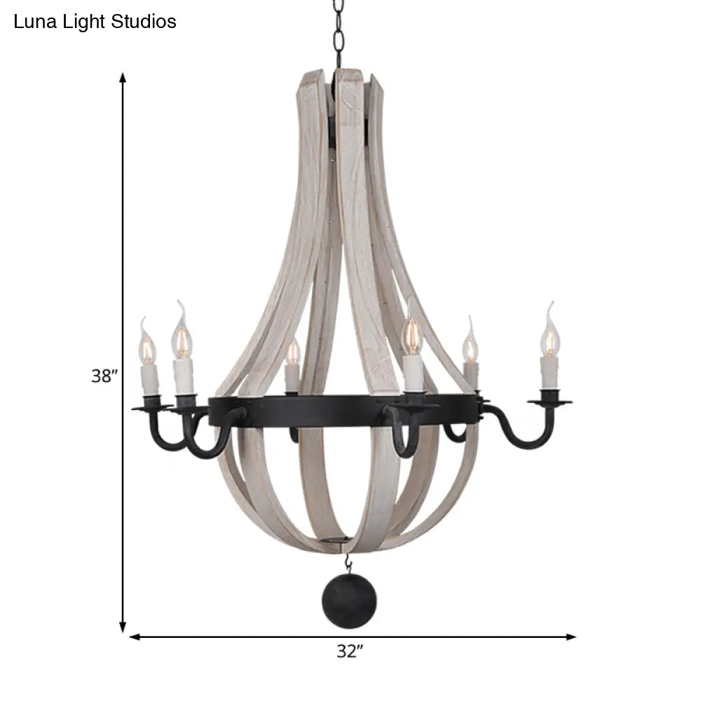 Traditional Blue/White Wood Empire Chandelier - 6-Light Hanging Lamp Fixture