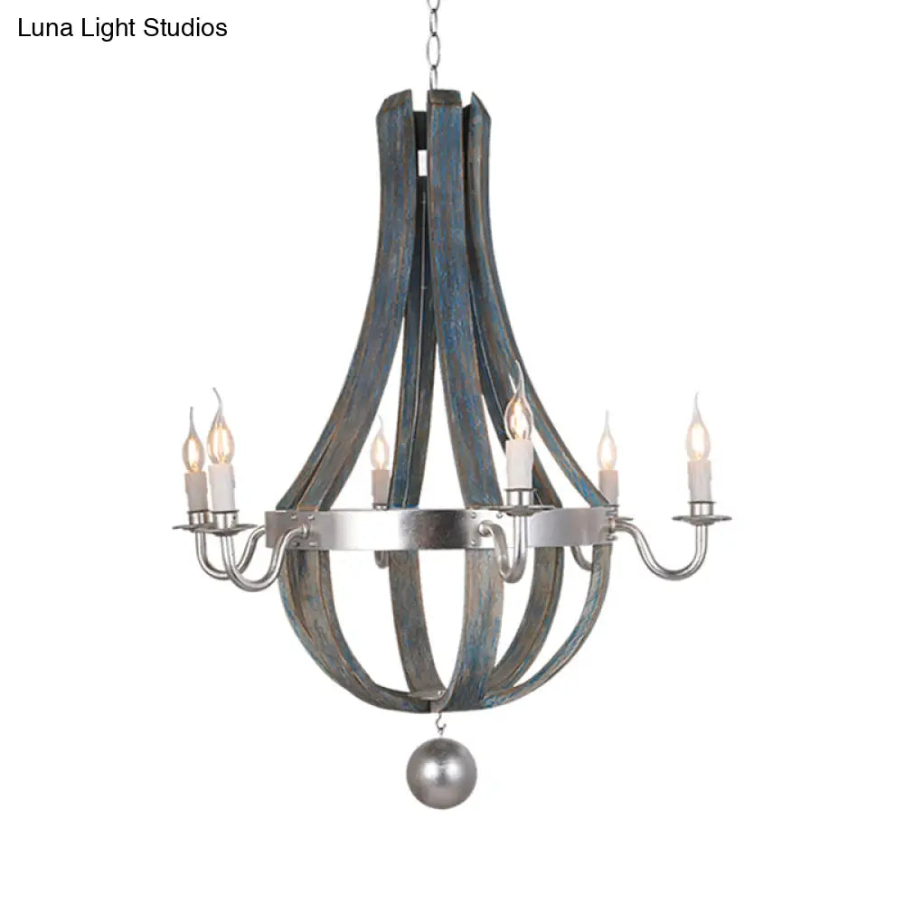 Traditional Blue/White Wood Empire Chandelier - 6-Light Hanging Lamp Fixture