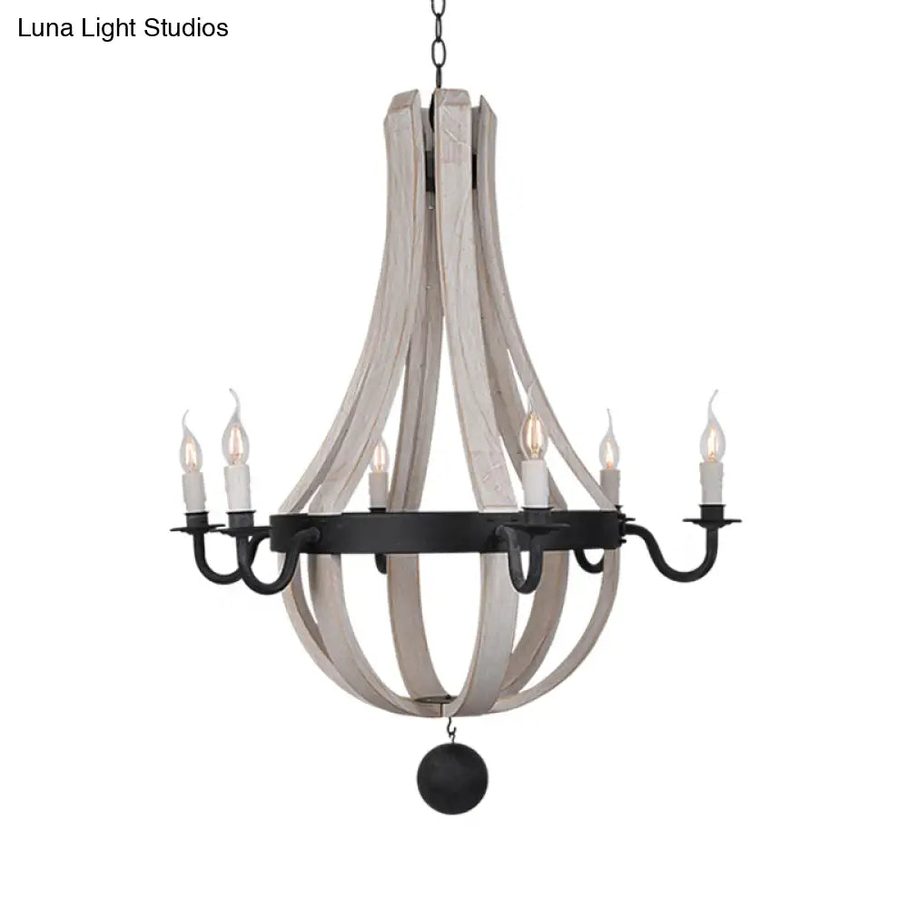 Traditional Blue/White Wood Empire Chandelier - 6-Light Hanging Lamp Fixture