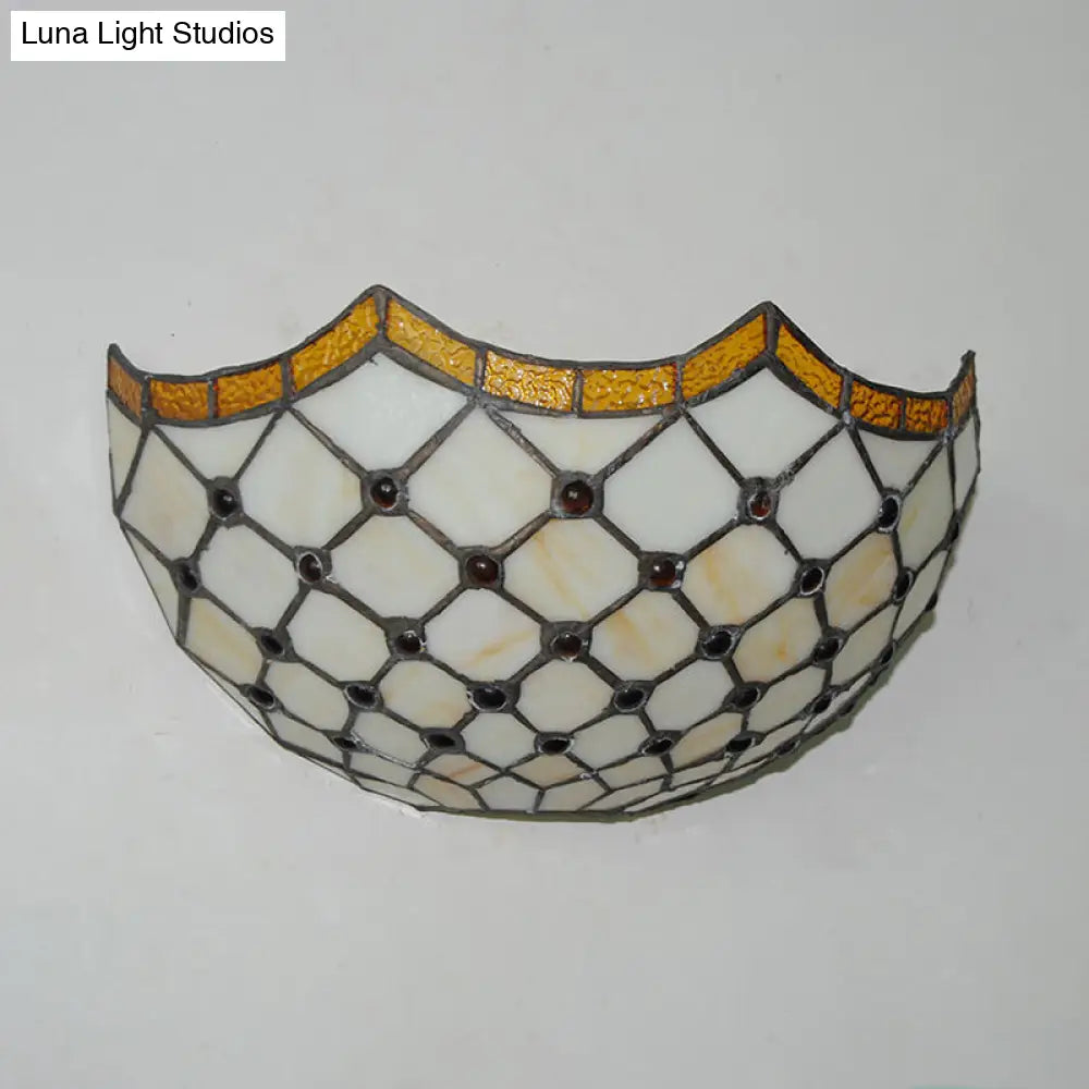 Traditional Bowl Wall Sconce Light With Jewelry Accents - 1 Bedroom Lighting