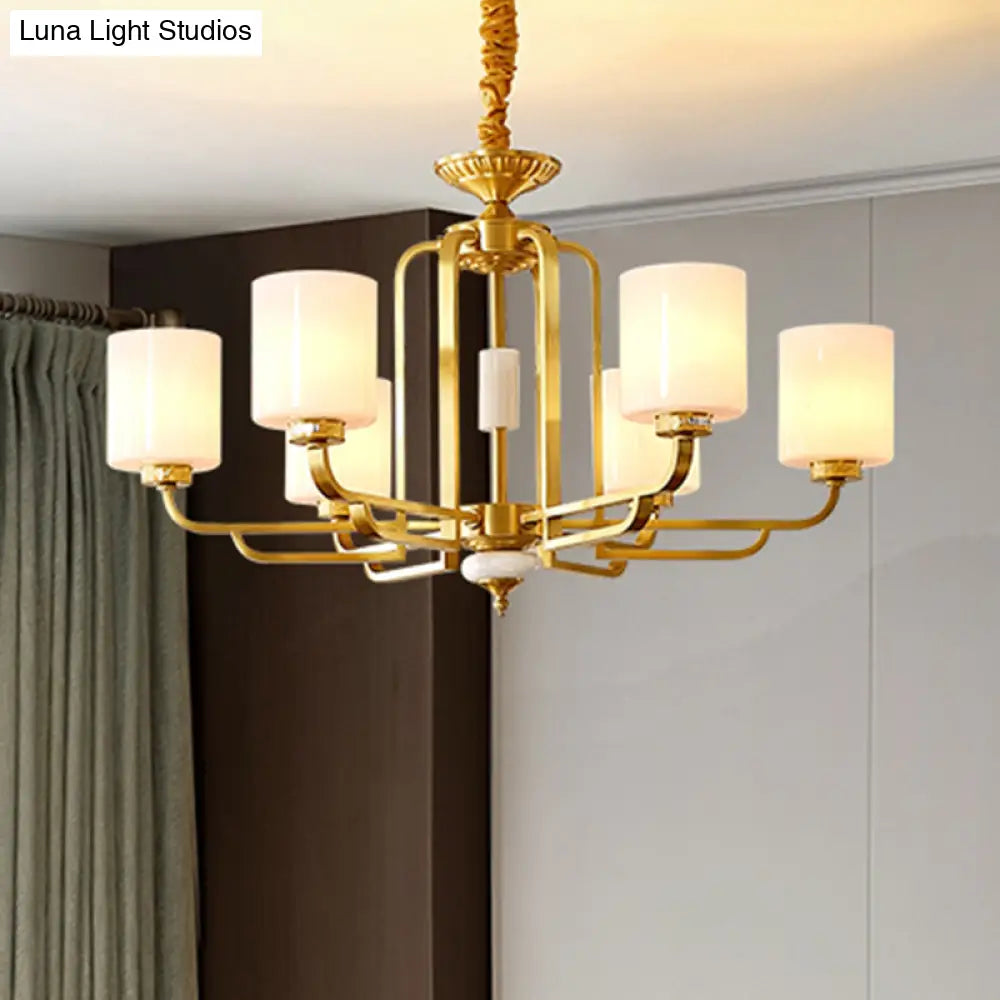 Traditional Brass Ceiling Hang Light With Milky Glass For Living Room