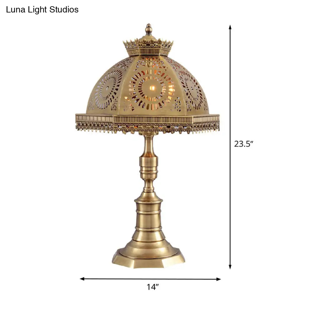 Traditional Brass Finish Dome Table Lamp With 3 Lights For Bedroom Nightstand