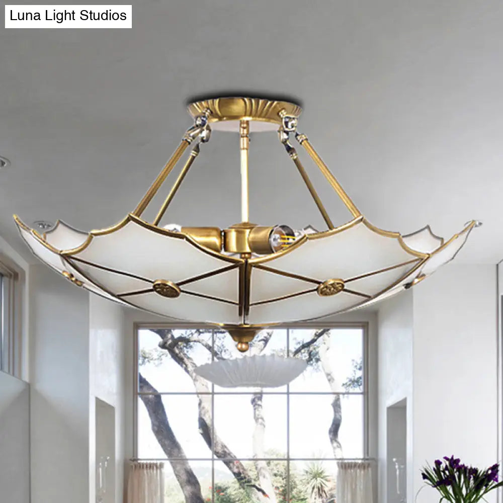Traditional Brass Metal Flush Mount Ceiling Light With 3 Bulbs For Hallway
