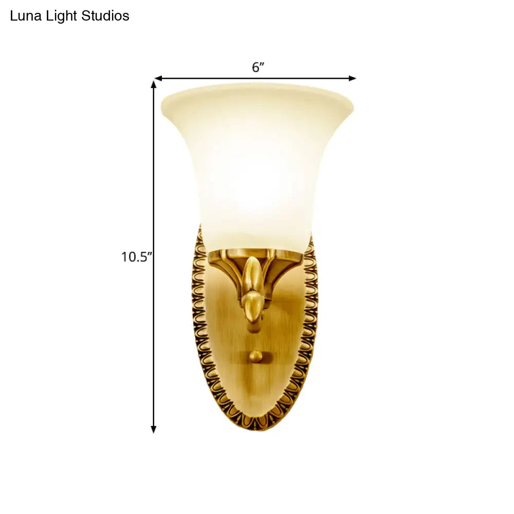 Traditional Brass Wall Sconce With Milky Glass Shade For Living Room
