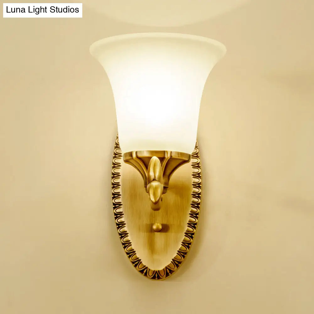 Traditional Brass Wall Sconce With Milky Glass Shade For Living Room